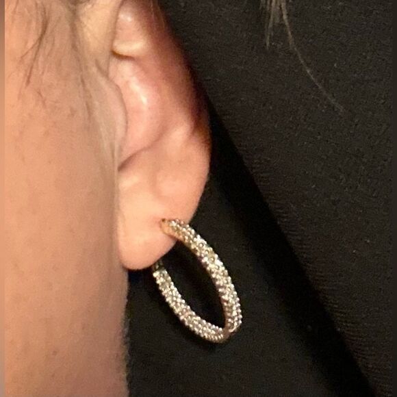 Genuine 1 Carat Natural Diamond Inside Out Hoop Earrings 14k Yellow Gold - Picture 9 of 13